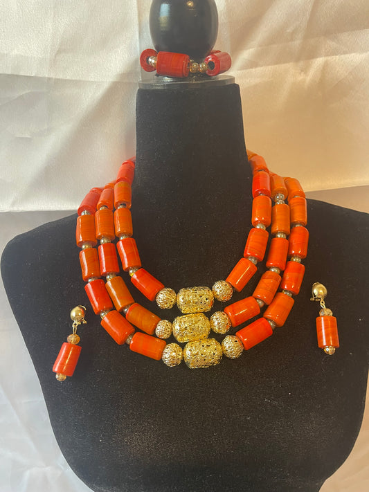 3 steps Traditional coral bead set.